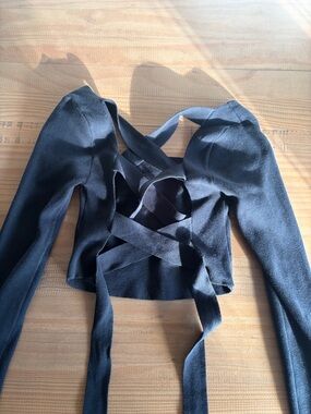bohme Black Wrap Crop Top with Crisscross Ties